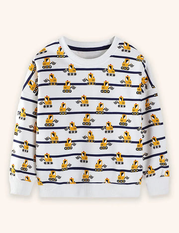Cartoon Excavator Printed Sweatershirt